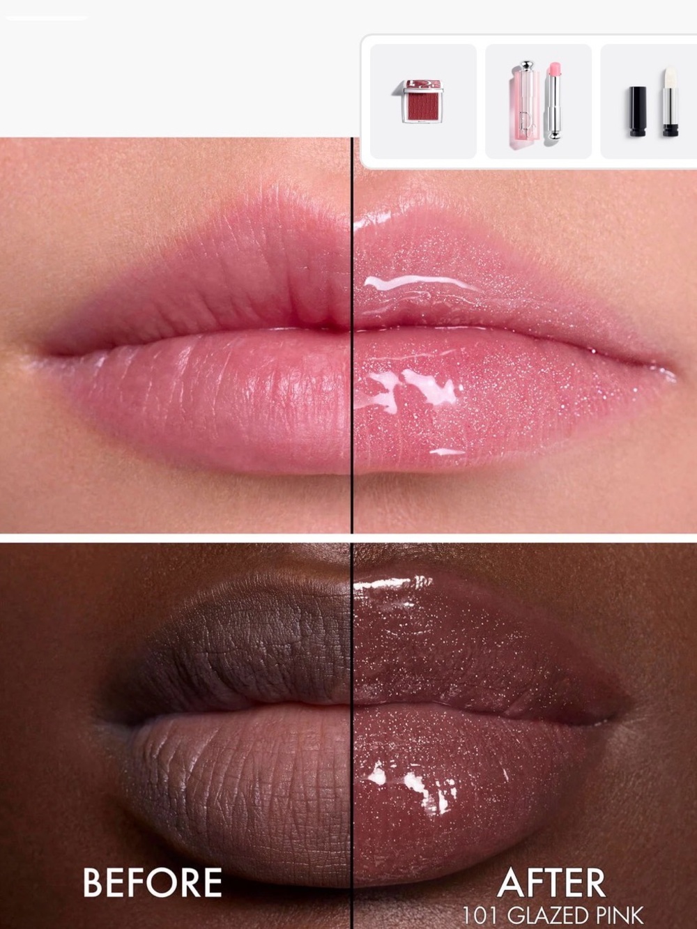 Dior Addict Lip Glow Butter in Glazed Pink with Dior Star-Shaped Gold Pouch - Picture 6 of 8